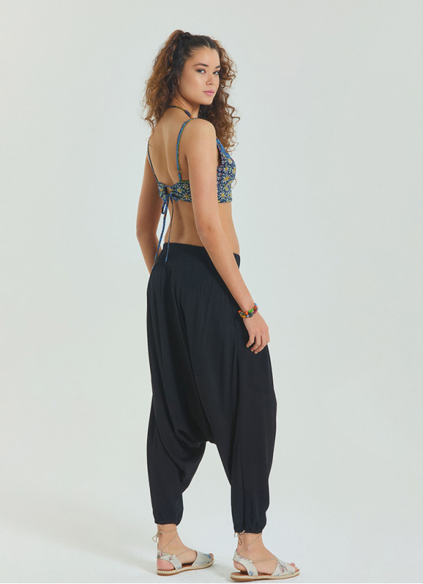 Black Women's Shalwar with Gimp Detailed Elastic Pocket on the Leg 4480